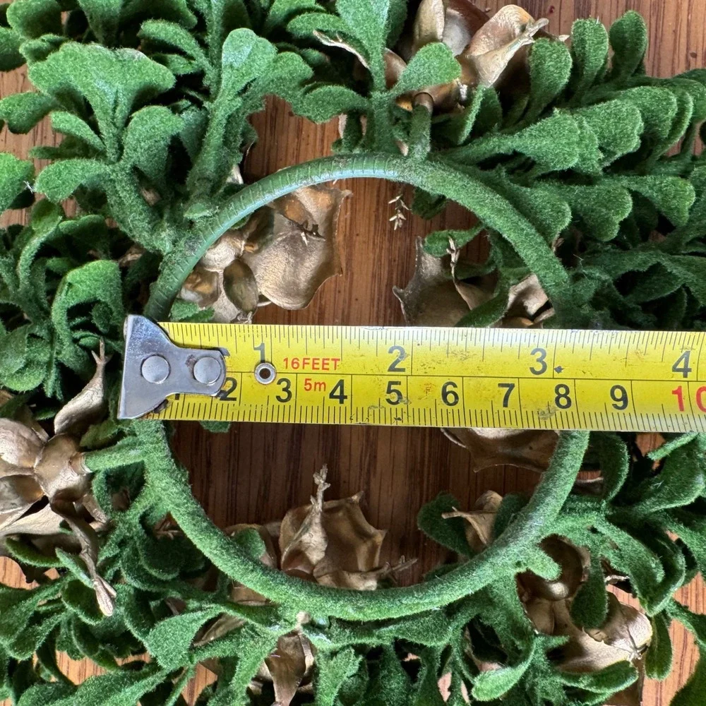Artificial Wreath Green‎ Leaf Flocked Gold Rose Small Candle Wreath Accents